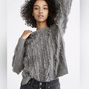 Madewell Fringe Stripe Pullover Sweater 100% Merino Wool XS
